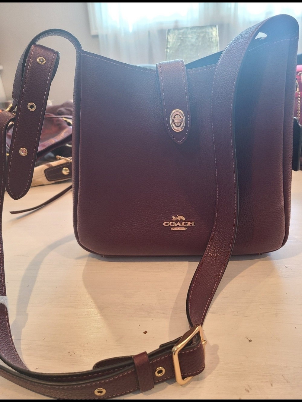 Coach hadley convertible crossbody pebbled leather in merlot (cw002)